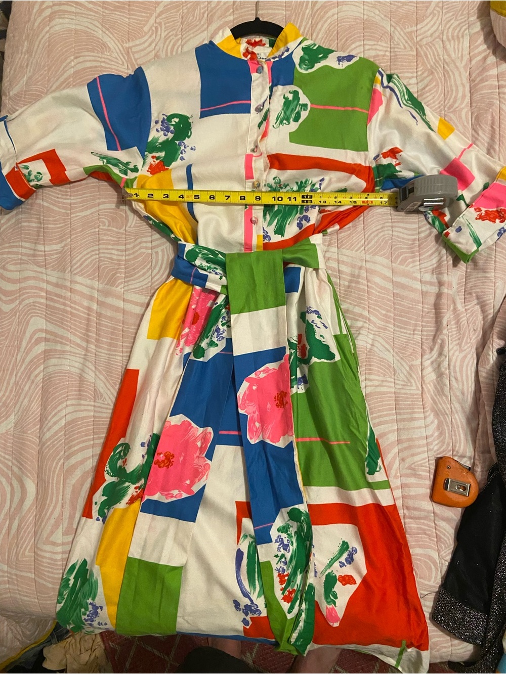 Vibrant Colorblock Floral Midi Dress in Green, Blue, Pink & Yellow